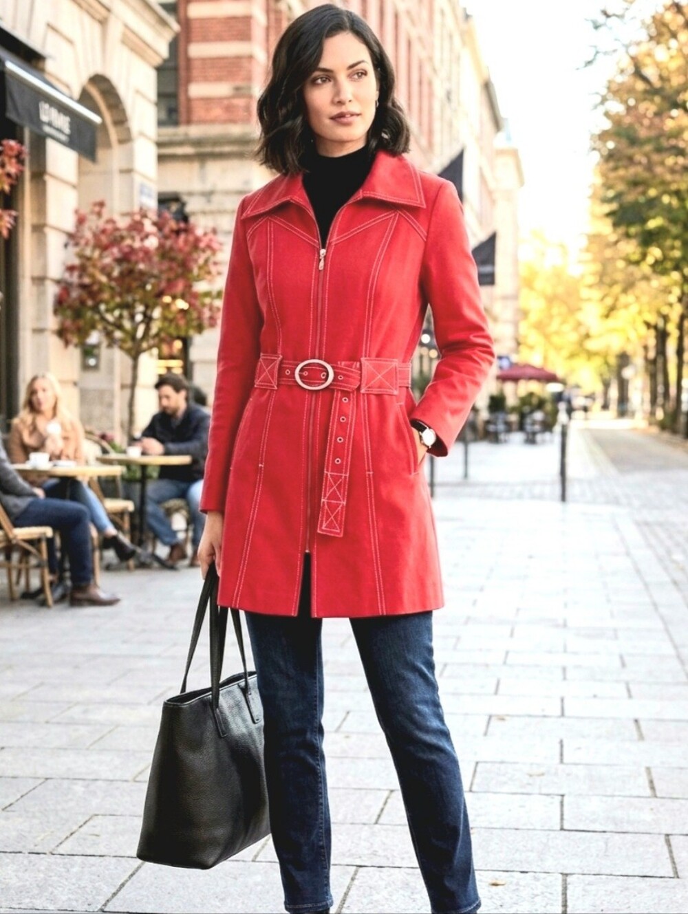 Divided By H&M Rare Women's Belted Red Denim Trench Coat Size 38/US 6